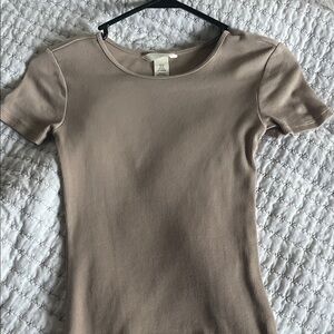 H&M Beige Ribbed Short Sleeve Tee